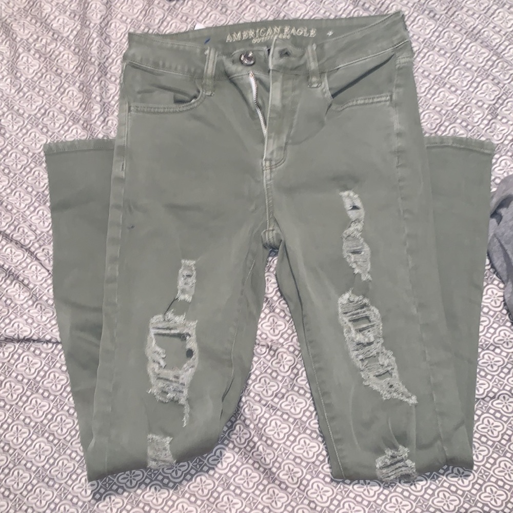 stretchy jeans more of an olive/navy green